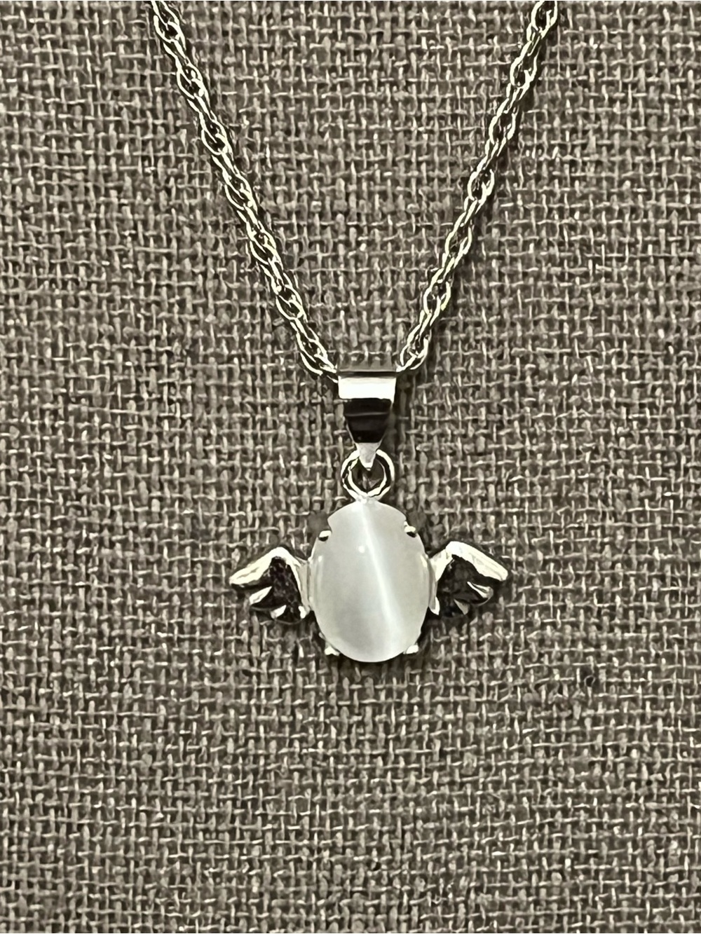 Sterling Silver Winged Moonstone Pendant Necklace - White